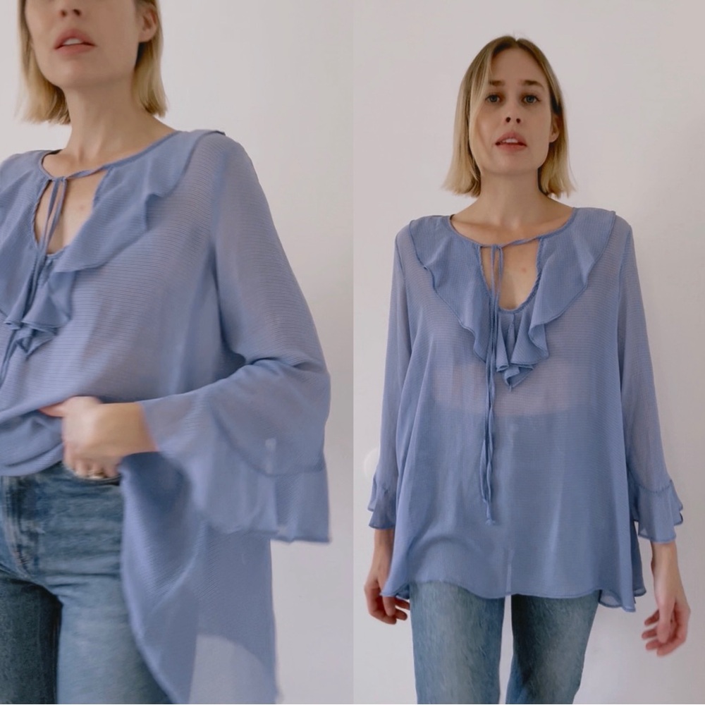 Max Studio Sheer Check Flutter Blouse in Lilac Women’s Size Small